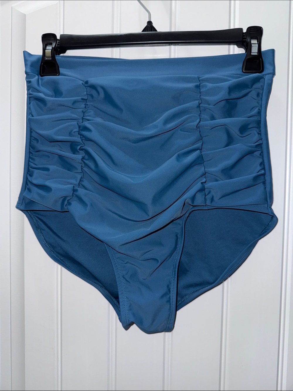 Shapermint Essentials High Waisted Ruched Tummy Control Swim Bottoms Teal Large